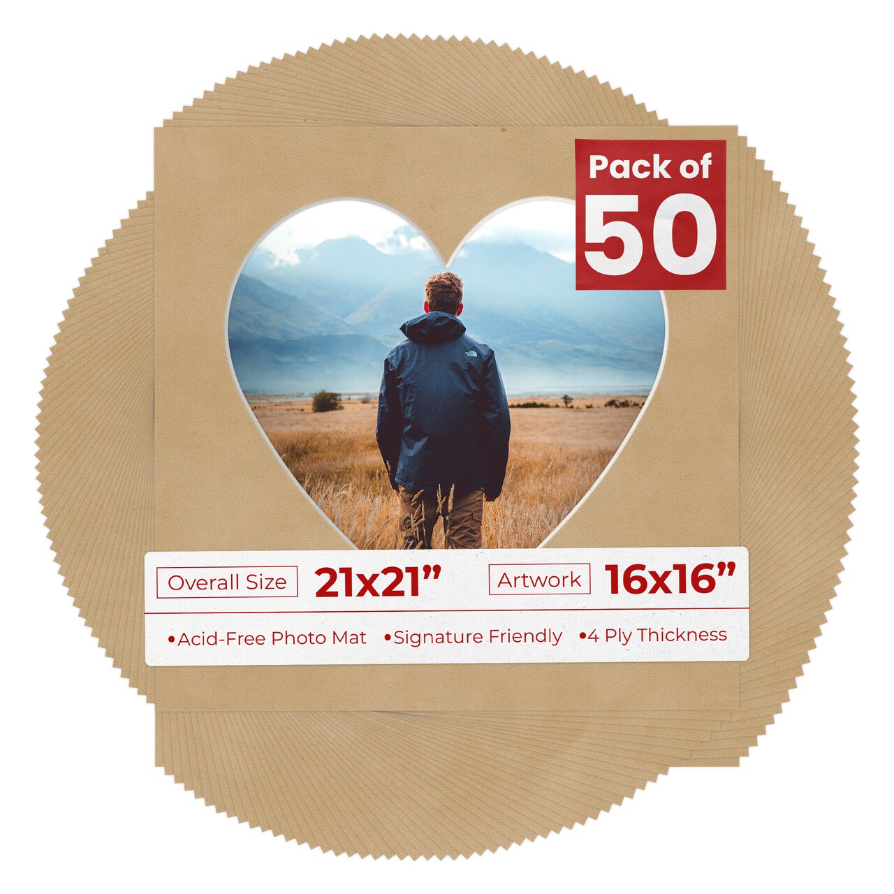 Beige Suede Mat Board for 21x21 Frames - Heart Opening for 16x16 Photos